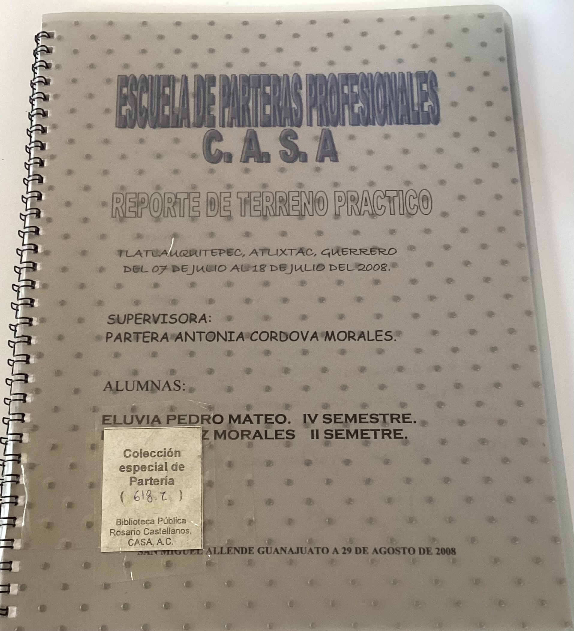 Portada de Reporte de terreno práctico