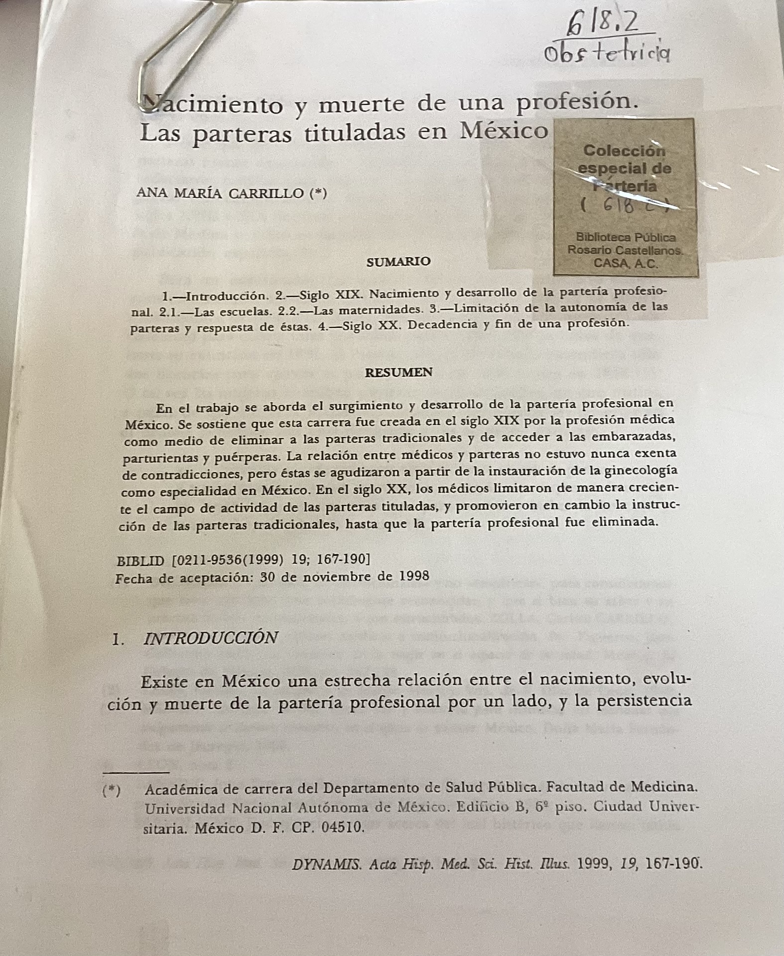 Portada de Nacimiento y muerte de una profesión