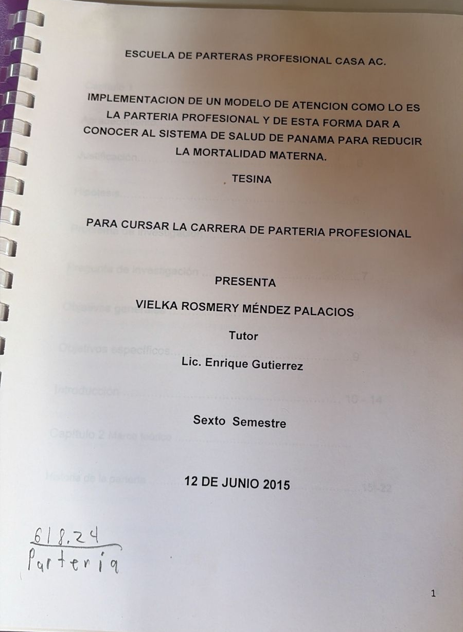 Portada de Implementación de un modelo de atención como lo es pa partería profesional y de esta forma dar a conocer al sistema de salud de panama para reducir la mortalidad materna